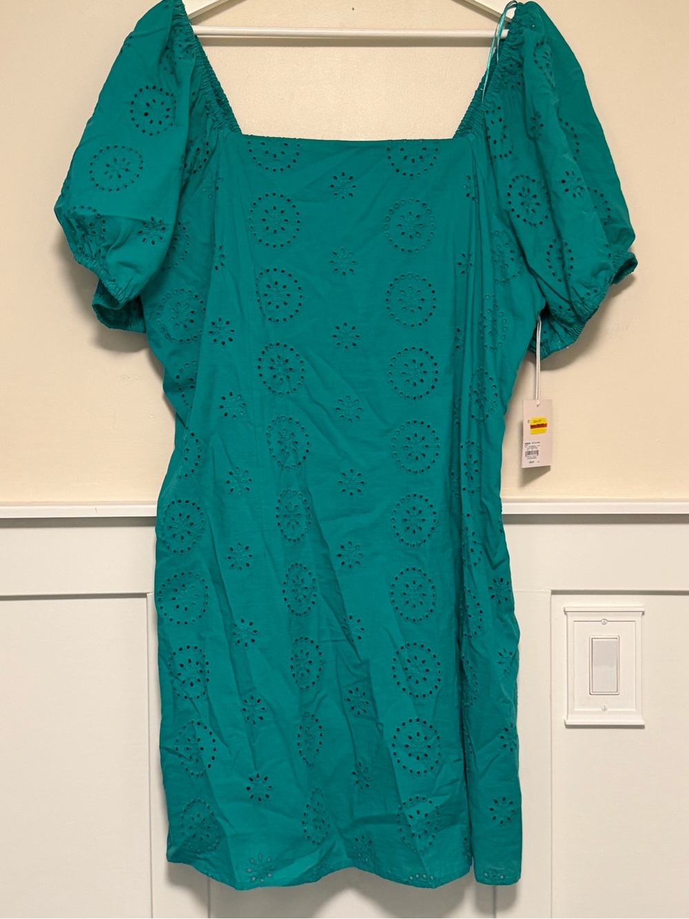 Size XXL - LC Lauren Conrad Teal Eyelet Puff-Sleeve Square Neck Dress